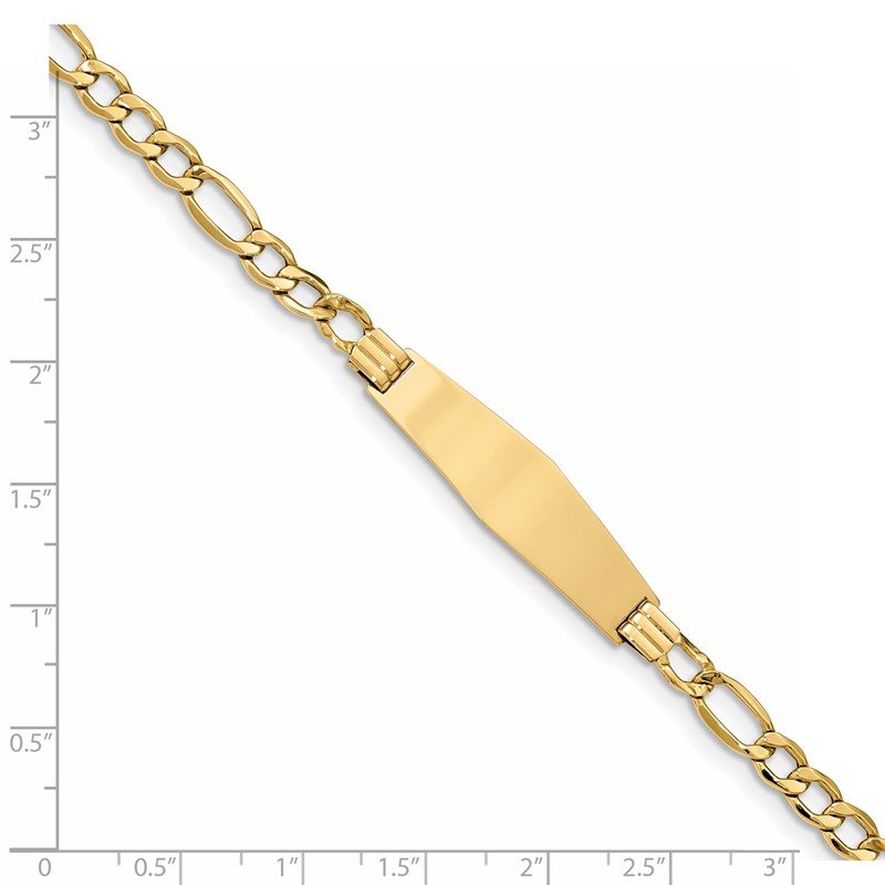 14k Polished Semi-Solid Chain/Solid Plate Figaro Link Soft Diamond Shape 34x10mm Plate 7 inch ID Bracelet