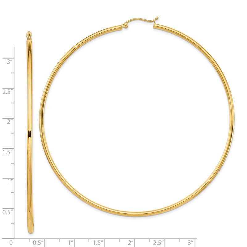 14k 2x80mm Polished Round Tube Hoop Earrings
