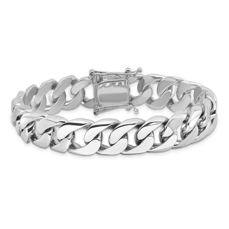 14K White Gold 20 inch 13.4mm Hand Polished Rounded Curb Link with Box Catch Clasp Chain