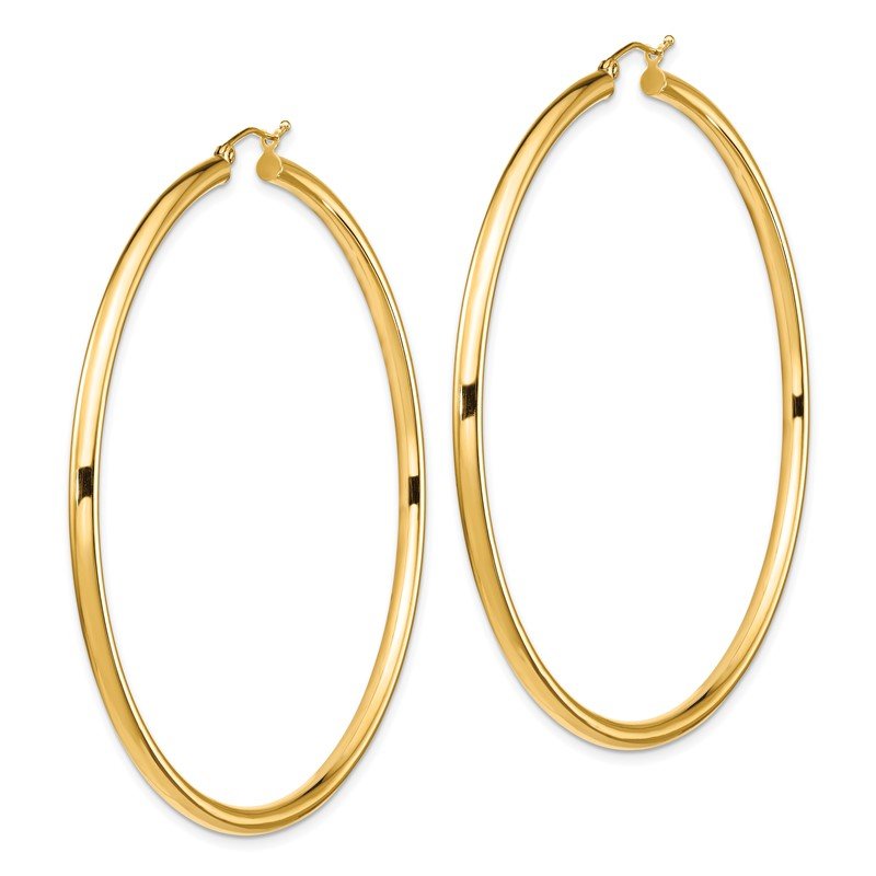 14k 3x70mm Polished Lightweight Round Tube Hoop Earrings
