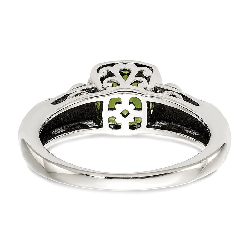Sterling Silver with 14K Accent Antiqued Cushion Peridot Ring