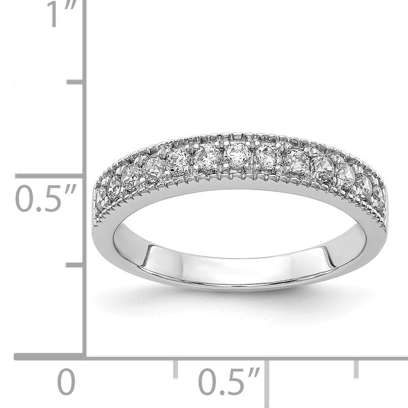14k White Gold Diamond Beaded Edge Band