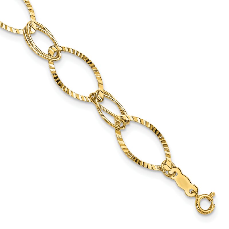 14K Polished and Textured Fancy Oval Link 7.25 inch Bracelet