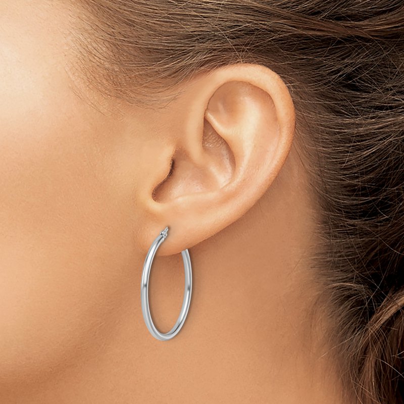 14K White Gold 2x30mm Hoop Earrings