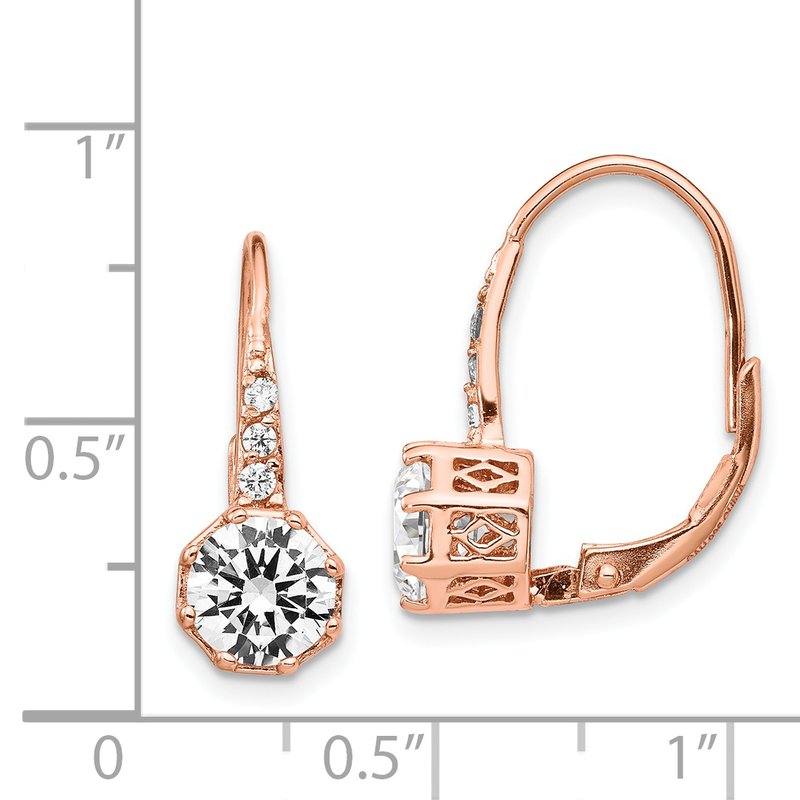 Sterling Silver Rose Gold-plated Brilliant-cut CZ Leverback Dangle Earrings