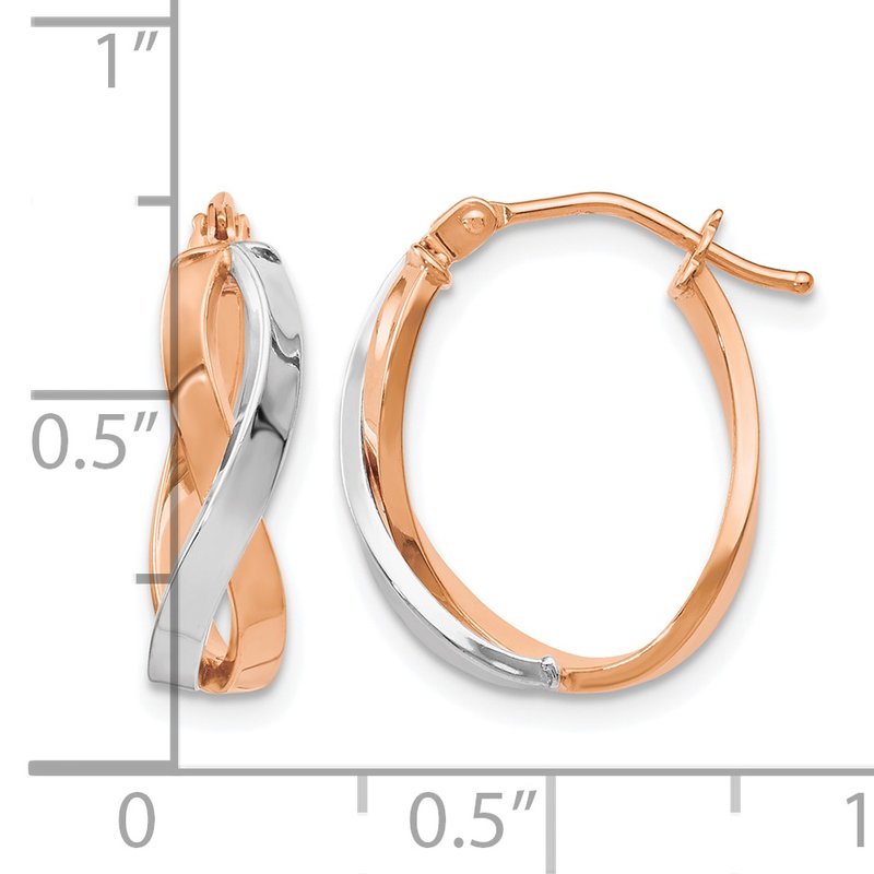 14K with White Rhodium and Rose Gold Plating Polished Hinged Hoop Earrings