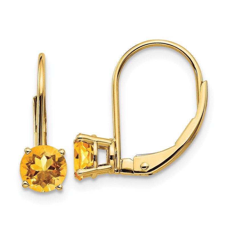 14k 5mm Round Citrine Leverback Earrings