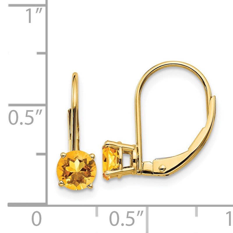 14k 5mm Round Citrine Leverback Earrings