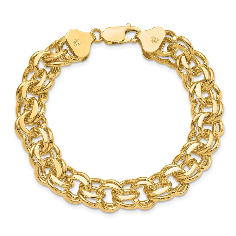 14k 11mm Solid Double Link 7 inch Charm Bracelet