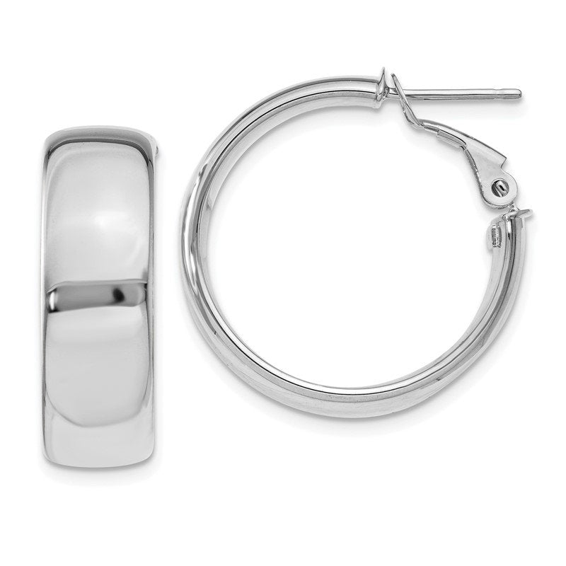 14k White Gold 7.75mm Omega Back Hoop Earrings
