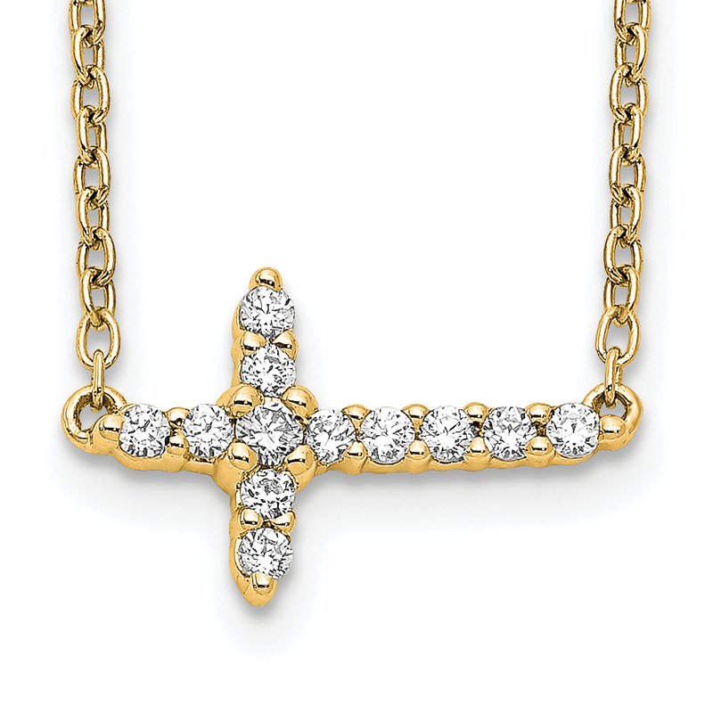 14k White Gold 1/10 carat Diamond Sideways Cross 18 inch Necklace