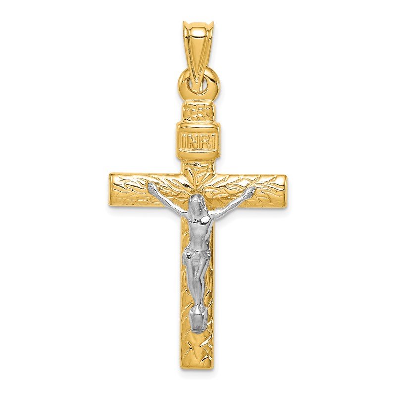 14K Two-Tone and White Rhodium Crucifix Pendant