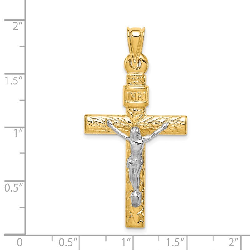 14K Two-Tone and White Rhodium Crucifix Pendant