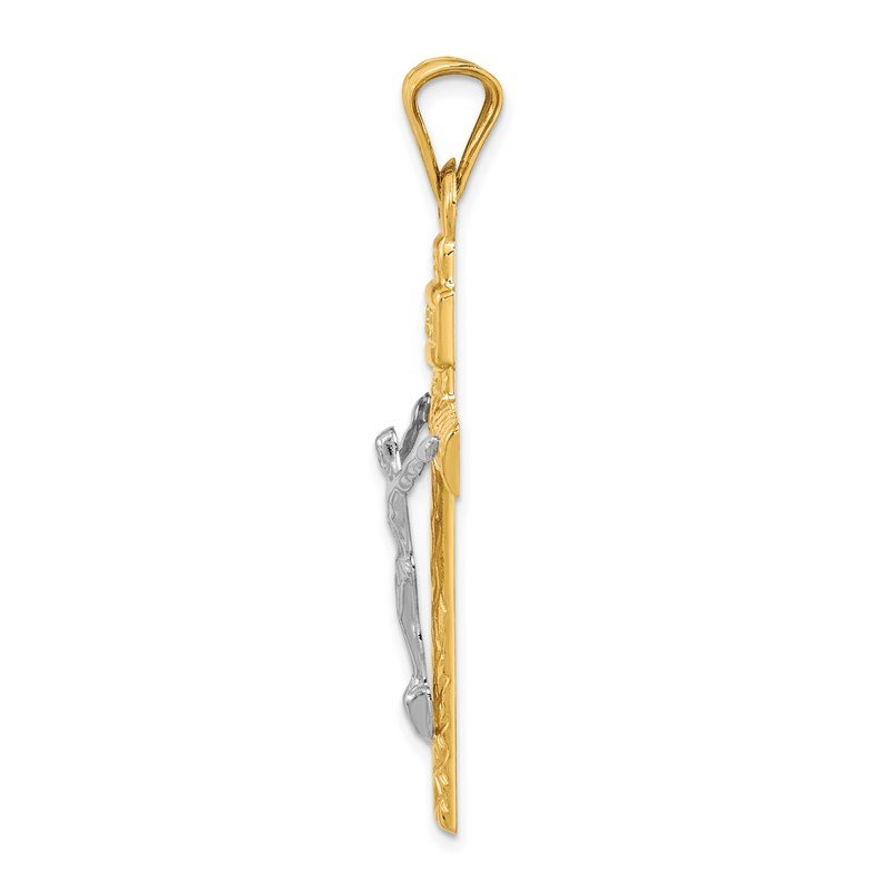 14K Two-Tone and White Rhodium Crucifix Pendant