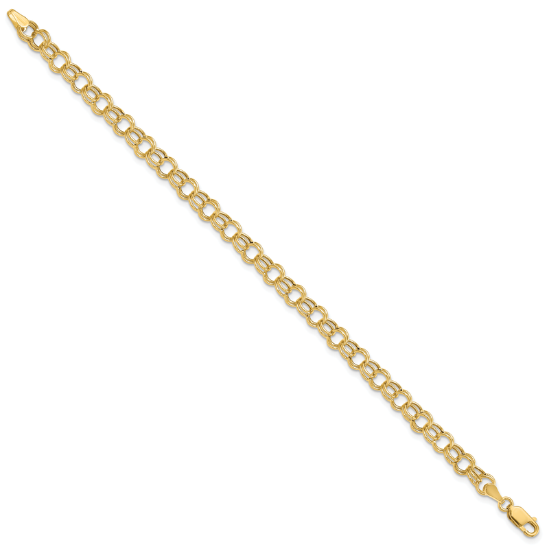 14k 6mm Hollow Double Link 7 inch Charm Bracelet