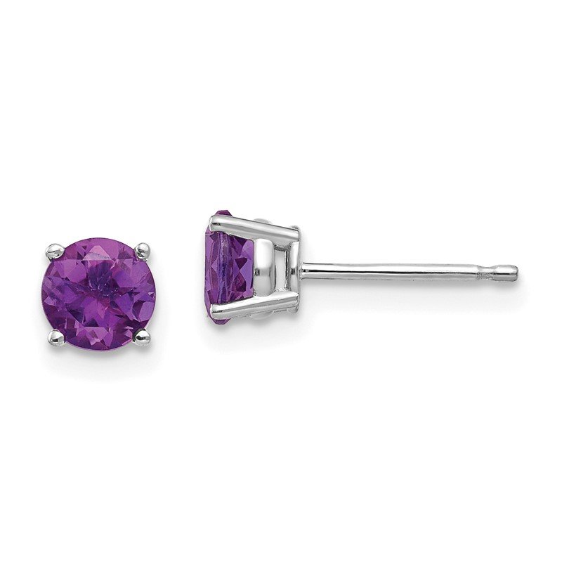 14k White Gold 5mm Round Amethyst Post Earrings