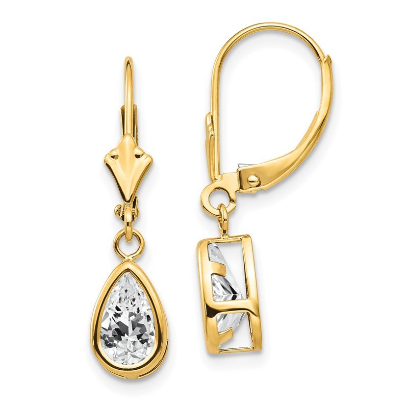 14k 8x5mm Pear Cubic Zirconia Bezel Leverback Dangle Earrings