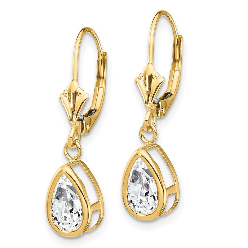 14k 8x5mm Pear Cubic Zirconia Bezel Leverback Dangle Earrings
