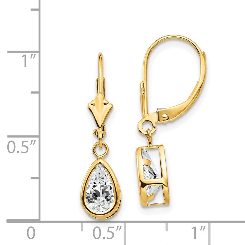 14k 8x5mm Pear Cubic Zirconia Bezel Leverback Dangle Earrings