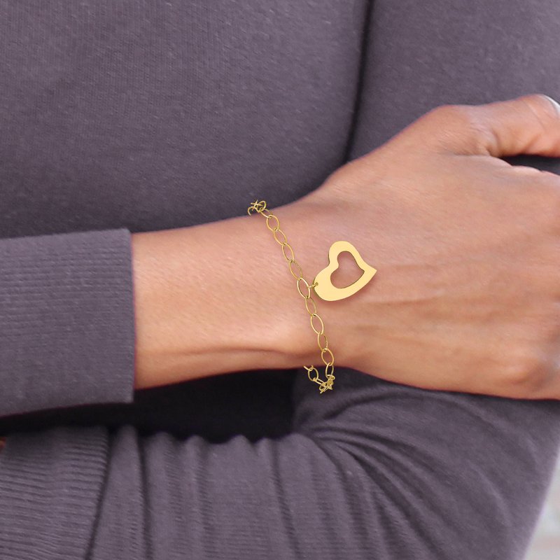 14k Polished Cut-out Dangle Heart 7.25 inch Bracelet