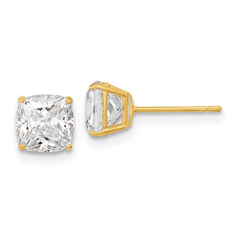 14k Polished 6x6 Cushion-Cut CZ Stud Post Earrings