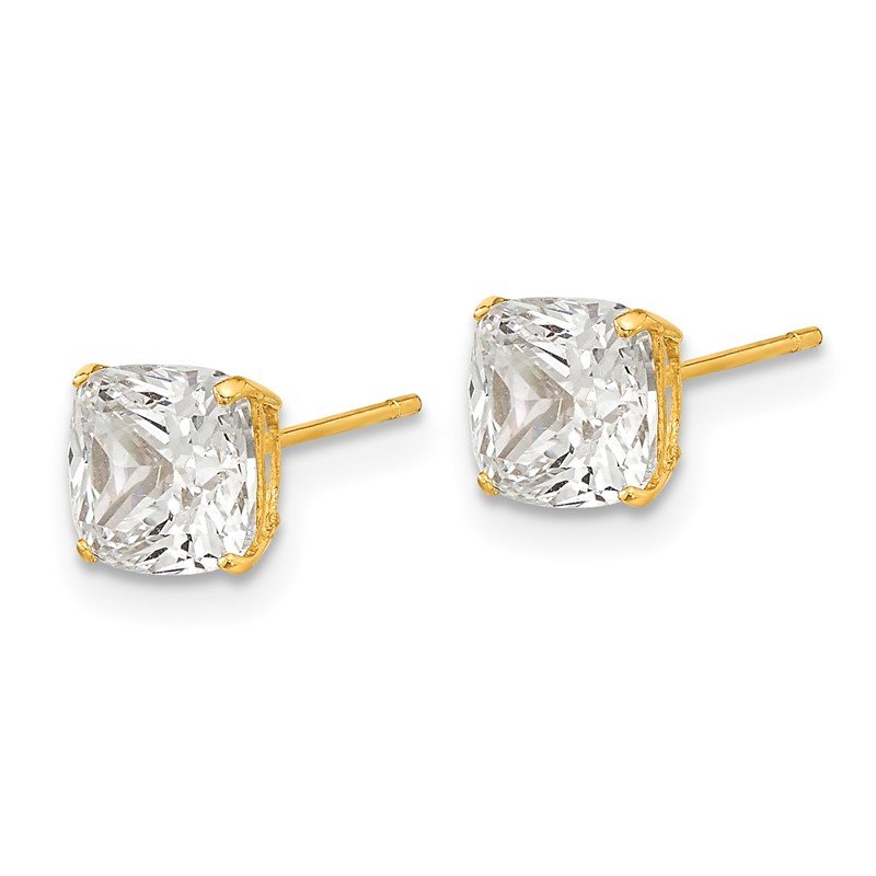 14k Polished 6x6 Cushion-Cut CZ Stud Post Earrings