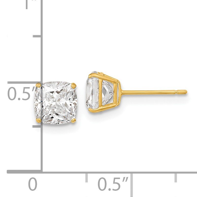 14k Polished 6x6 Cushion-Cut CZ Stud Post Earrings
