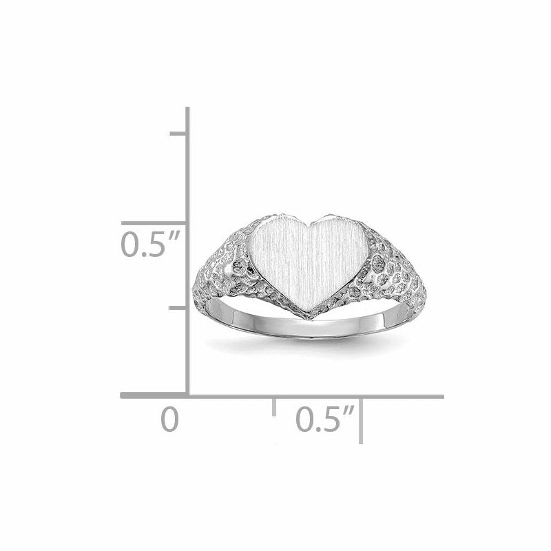 14k White Gold 8.0x9.0mm Open Back Heart Signet Ring
