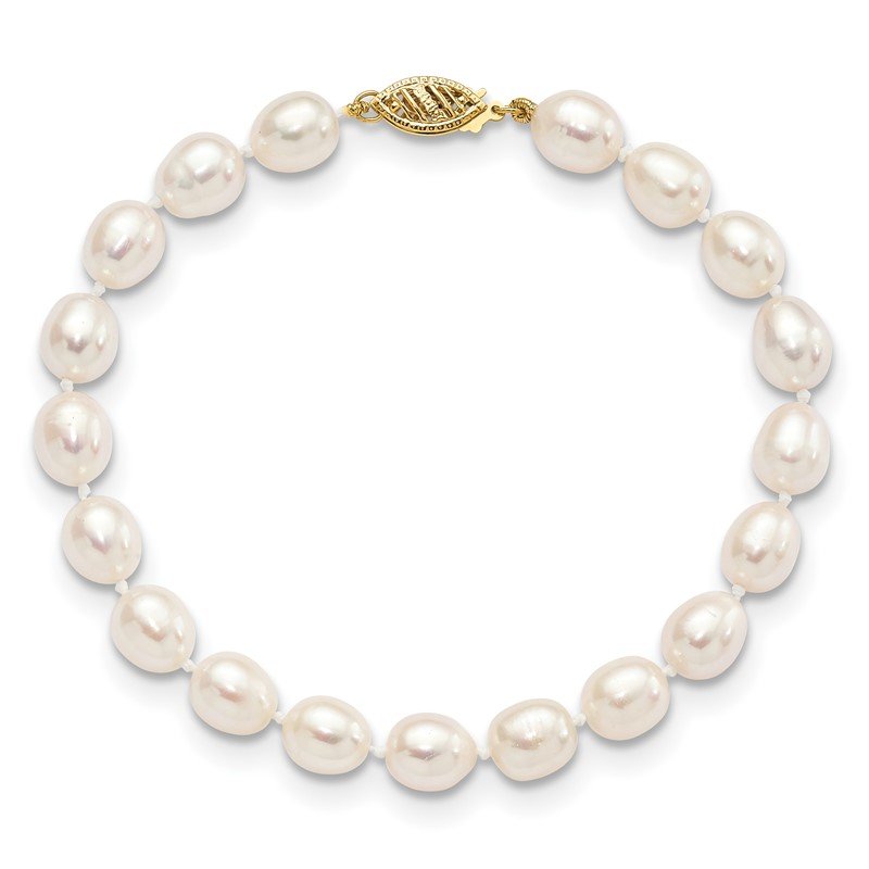 14k 7-8mm White Rice Freshwater Cultured Pearl 18 inch Necklace
