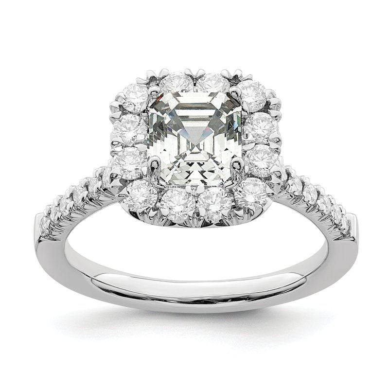 14K White Gold 1/2 carat Lab Grown Diamond VS+ F+ Semi-Mount Asscher Halo Engagement Ring