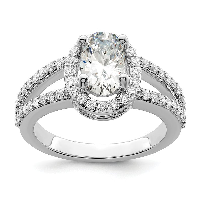 14K White Gold 1/2 carat Lab Grown Diamond VS/SI  D E F  Semi Mount Oval Halo Engagement Ring