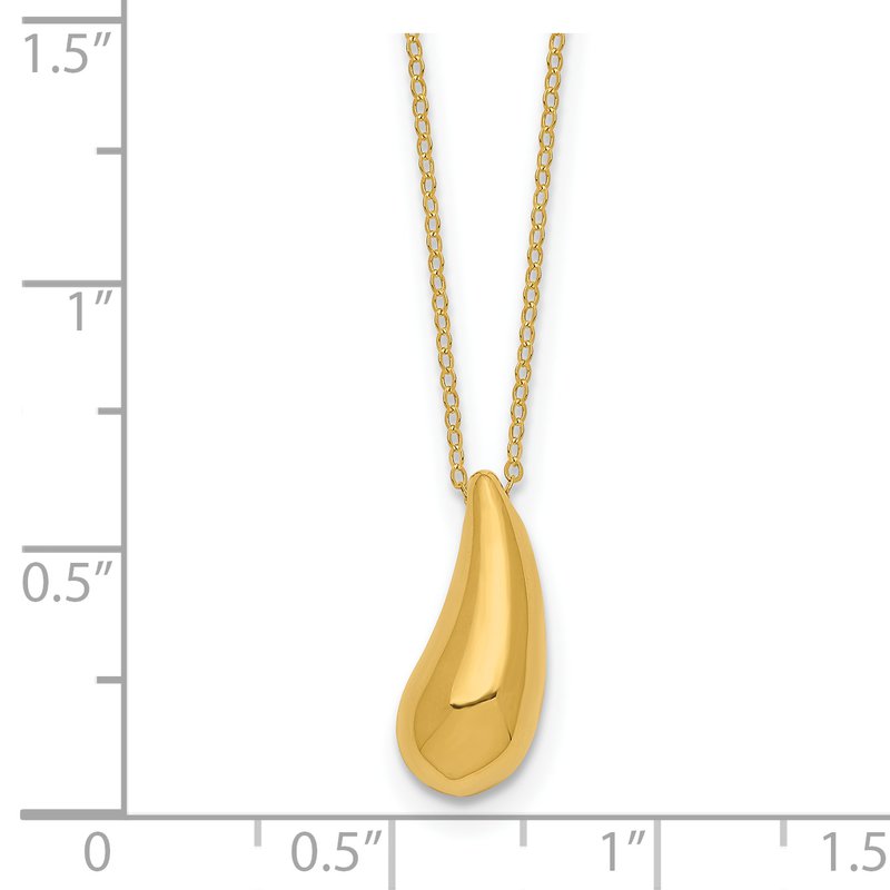14k Polished Puffed Teardrop Pendant 18 inch Necklace