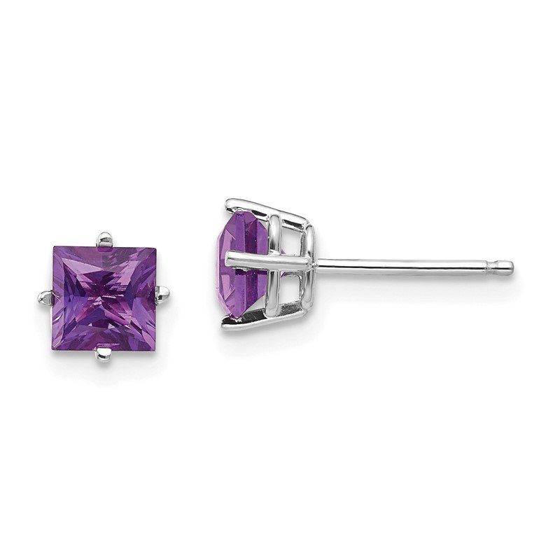 14k White Gold 5mm Princess-cut Amethyst Post Earrings
