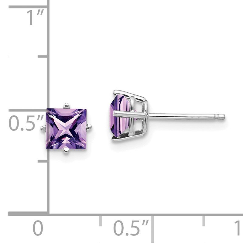 14k White Gold 5mm Princess-cut Amethyst Post Earrings