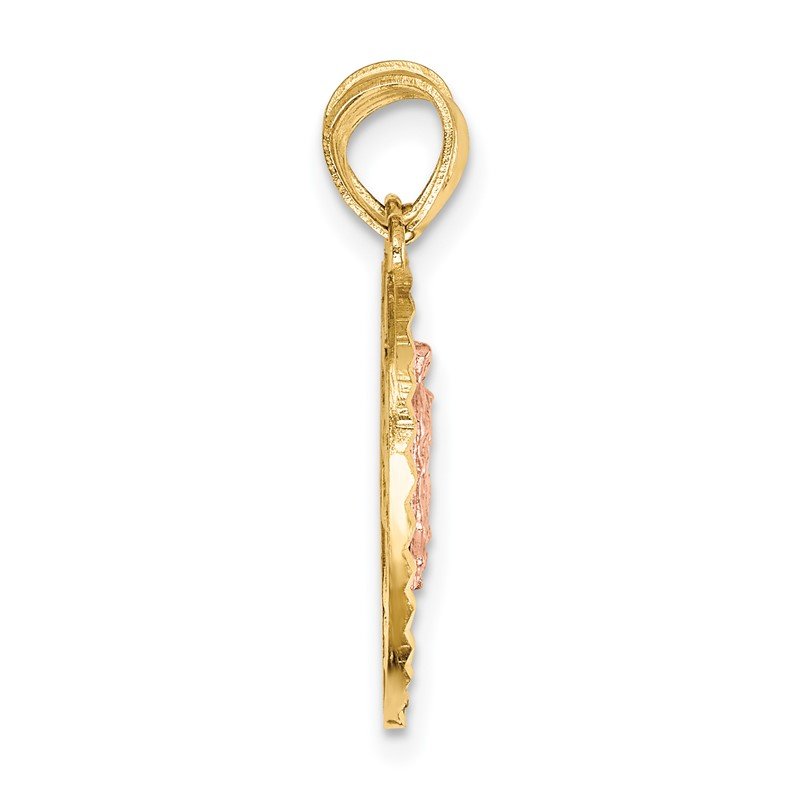 14K Two-tone Reversible Spanish Solid Our Lady of Guadalupe and Crucifix TE AMO Break-apart Heart Pendant