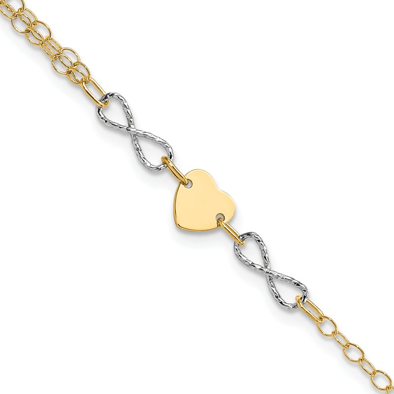 14k Two-tone Polished Infinity and Heart 7 inch Bracelet