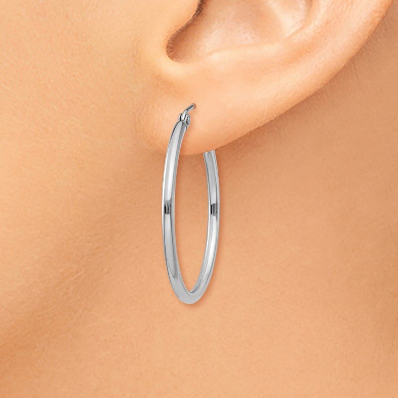 14k White Gold 2x30mm Polished Tube Hoop Earrings