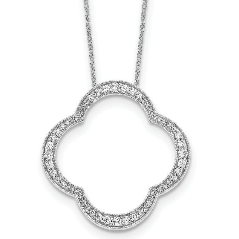 14K White Gold 1/6 carat Lab Grown Diamond VS+ F+ 18 in Complete Quatrefoil Floral Necklace