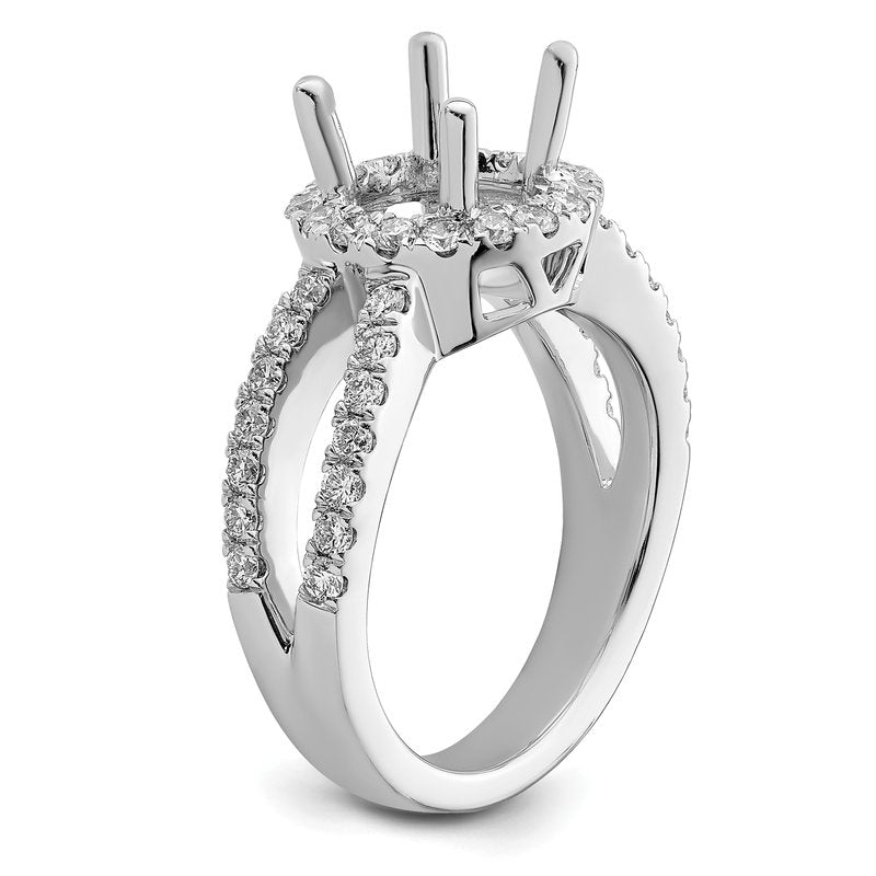 14K White Gold 3/4 carat Lab Grown Diamond VS/SI  D E F  Semi Mount Round Halo Engagement Ring