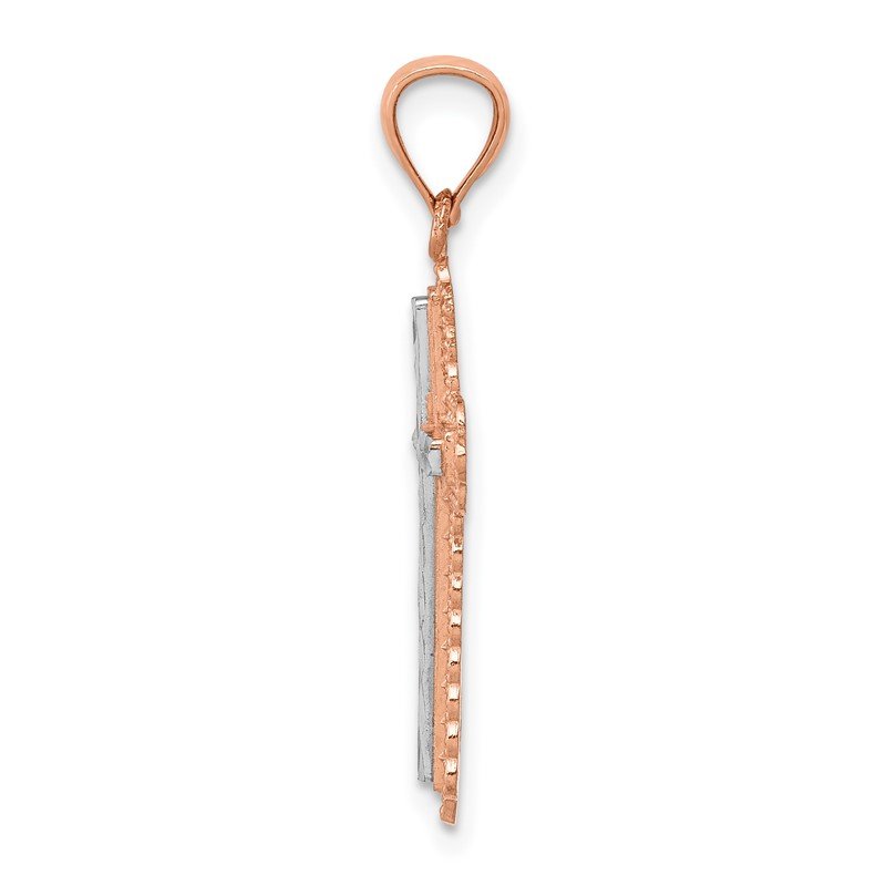 14k Rose Gold and White Rhodium Diamond-cut Cross Pendant