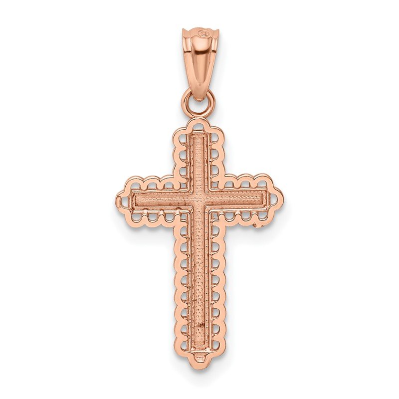14k Rose Gold and White Rhodium Diamond-cut Cross Pendant