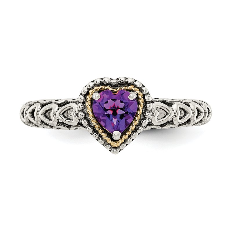 Sterling Silver with 14K Accent Antiqued Amethyst Heart Ring