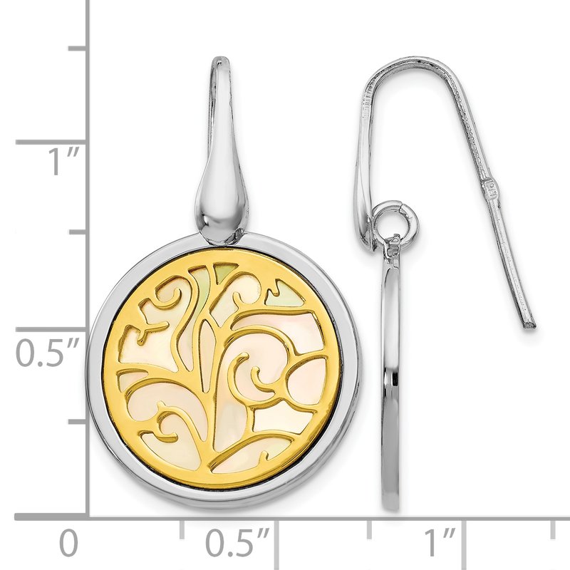Sterling Silver Gold-tone Mother of Pearl Dangle Earrings
