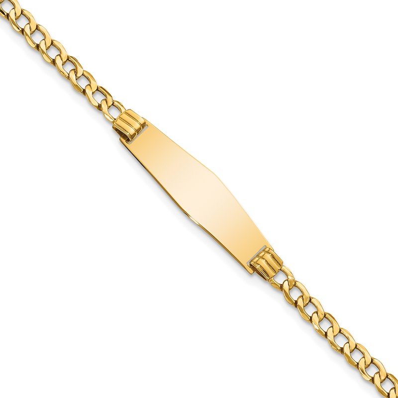 14k Polished Semi-Solid Chain/Solid Plate Cuban Link Soft Diamond Shape 25.5x7.5mm Plate 7 inch ID Bracelet