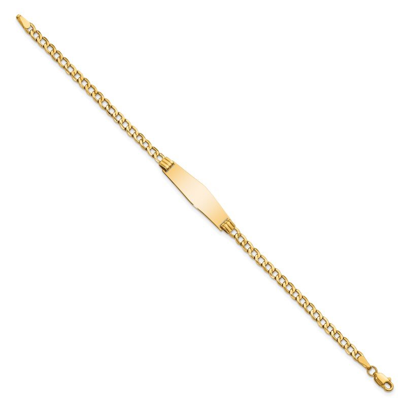 14k Polished Semi-Solid Chain/Solid Plate Cuban Link Soft Diamond Shape 25.5x7.5mm Plate 7 inch ID Bracelet