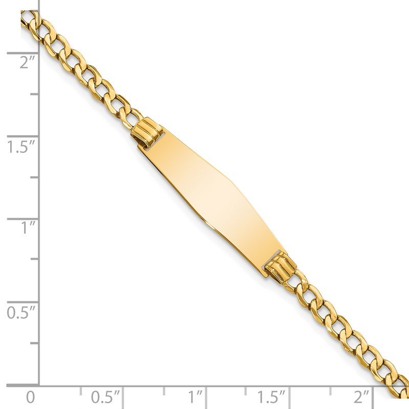 14k Polished Semi-Solid Chain/Solid Plate Cuban Link Soft Diamond Shape 25.5x7.5mm Plate 7 inch ID Bracelet