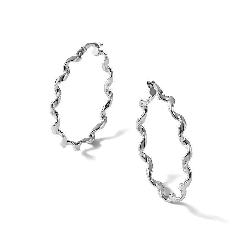 Sterling Silver RH-plated Polished Twisted Hoop Earrings