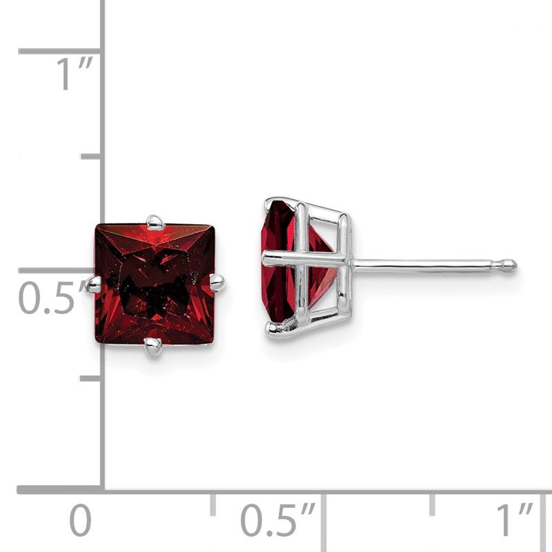 14k White Gold 7mm Princess-cut Garnet Post Earrings