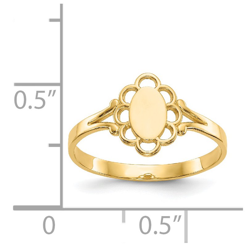14K Filigree Oval Polished Center Baby Signet Ring