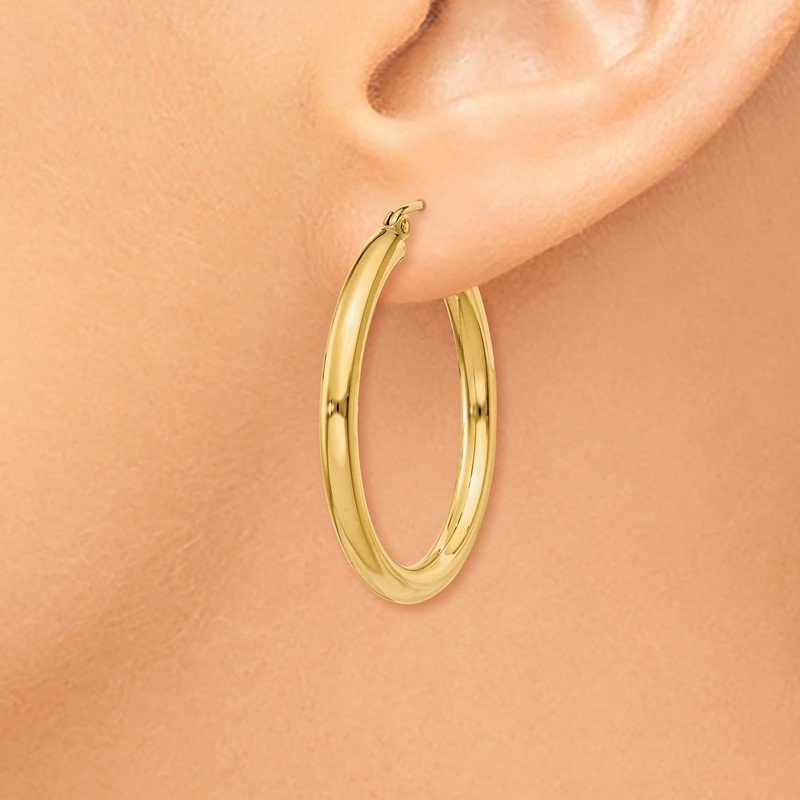 14K 3x30mm Polished Tube Hoop Earrings